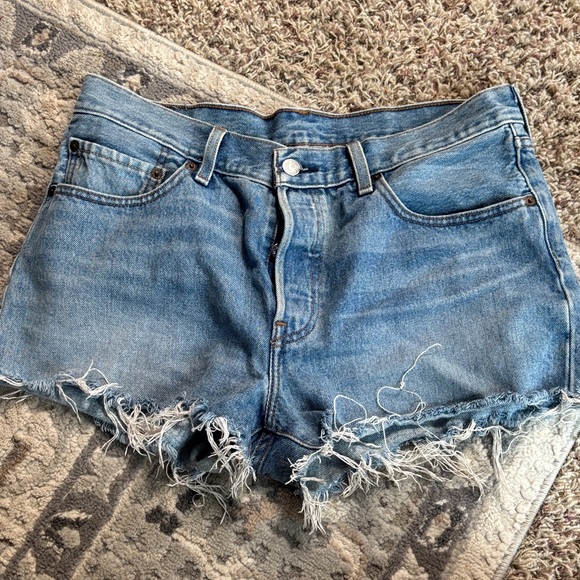 Levi's Pants - Levis Women's Frayed Hem Denim Shorts - Light Blue